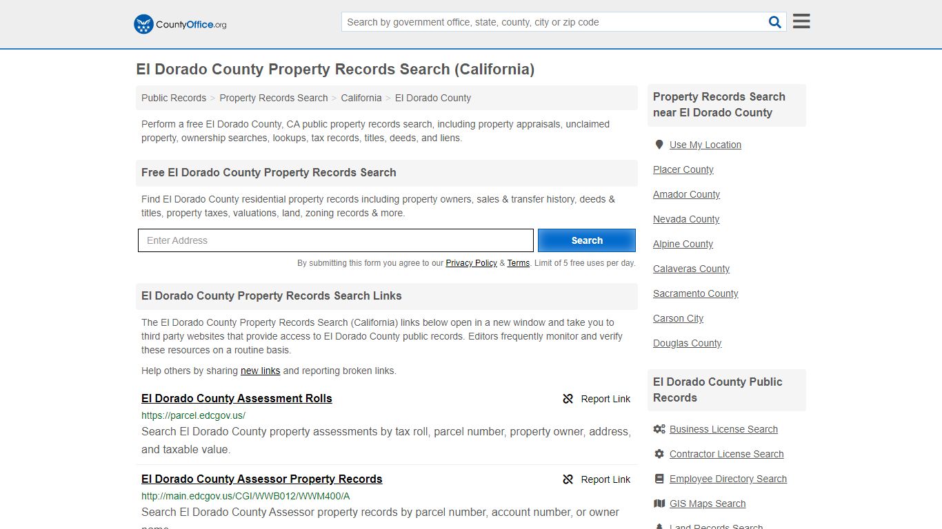 Property Records Search - El Dorado County, CA ...